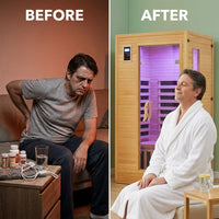 2024 Upgrade 1 to 2 Person Infrared Sauna, Low EMF Infrared Sauna for Home, Indoor Sauna Room, Hemlock Wooden Far Infrared Sauna, Dry Sauna with Bluetooth Speakers, LED Reading and Chromotherapy Lamp — Before & After