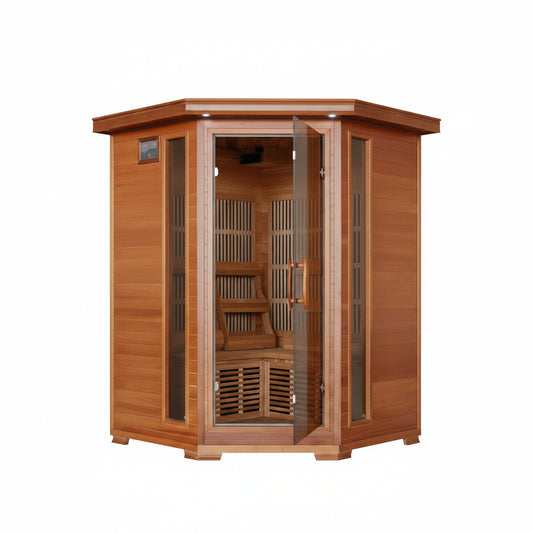 Hudson Bay 3-Person Cedar Corner Infrared Sauna with 7 Carbon Heaters