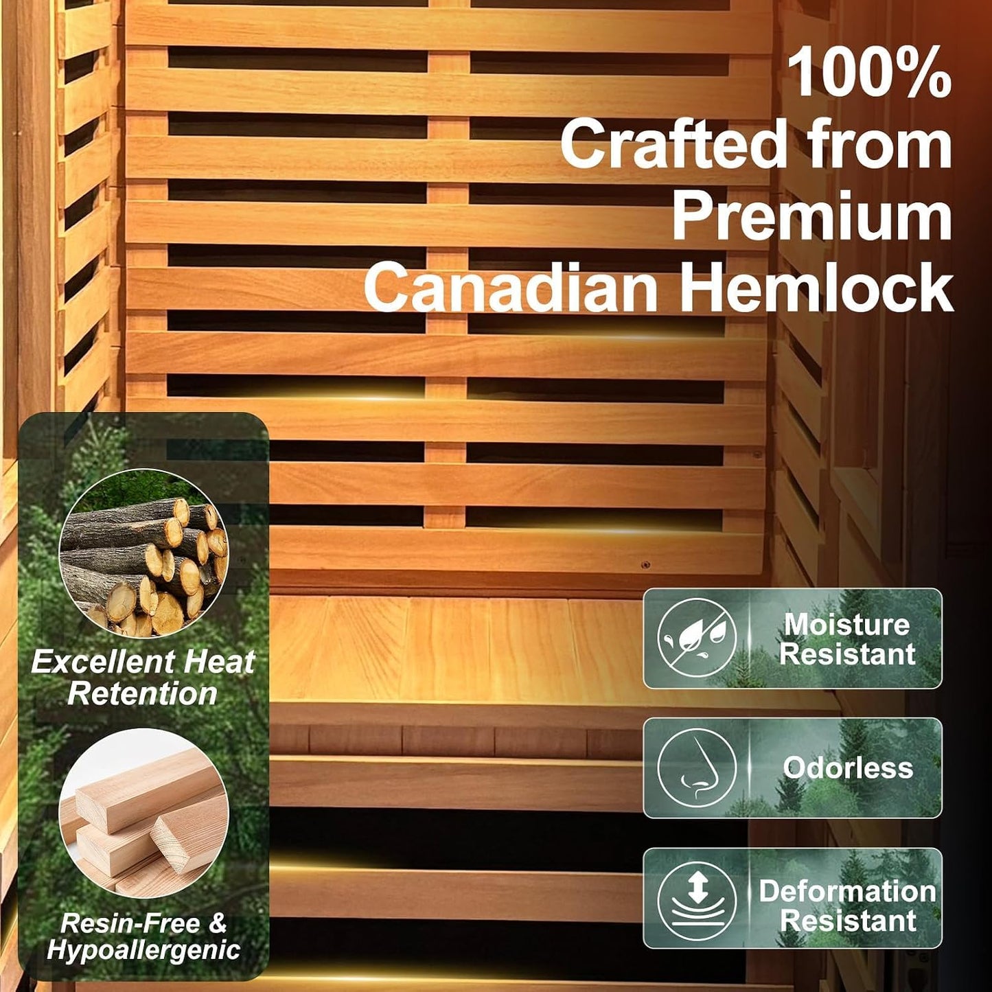Infrared Sauna with Fda-Certified Red Light Therapy 660Nm & 850Nm | Full Spectrum, Ultra Low EMF, Fast Heat-Up, Canadian Hemlock, 7 PCS Carbon Fiber Heaters, Easy Assembly, 1170W 110V