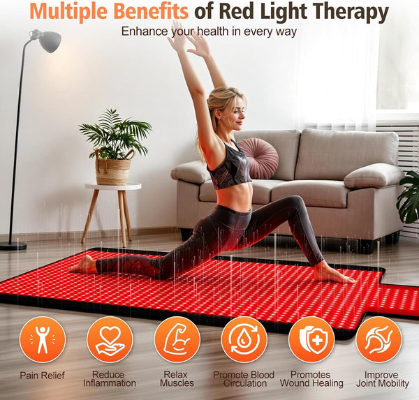 Red Light Therapy Mat for Full Body, Red Light Therapy Blanket, 2 in 1 Leds (660Nm & 850Nm) for Home Use, 3 Modes & Adjustable Timer, 76.8'' X 33.4''