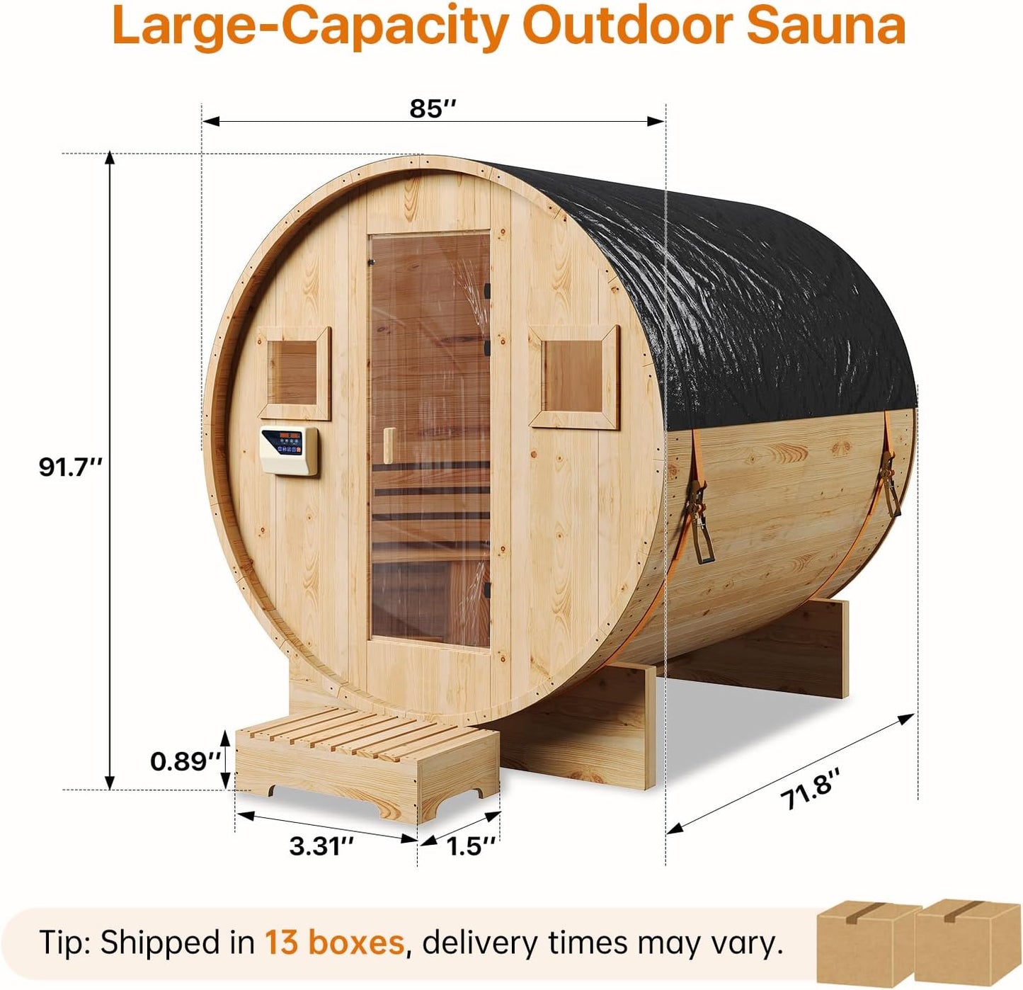 Outdoor Traditional Barrel Sauna | 4-6 Person Wood Sauna, Steam and Wet Sauna with 220V with 6KW Electric Heater, Sauna Stone