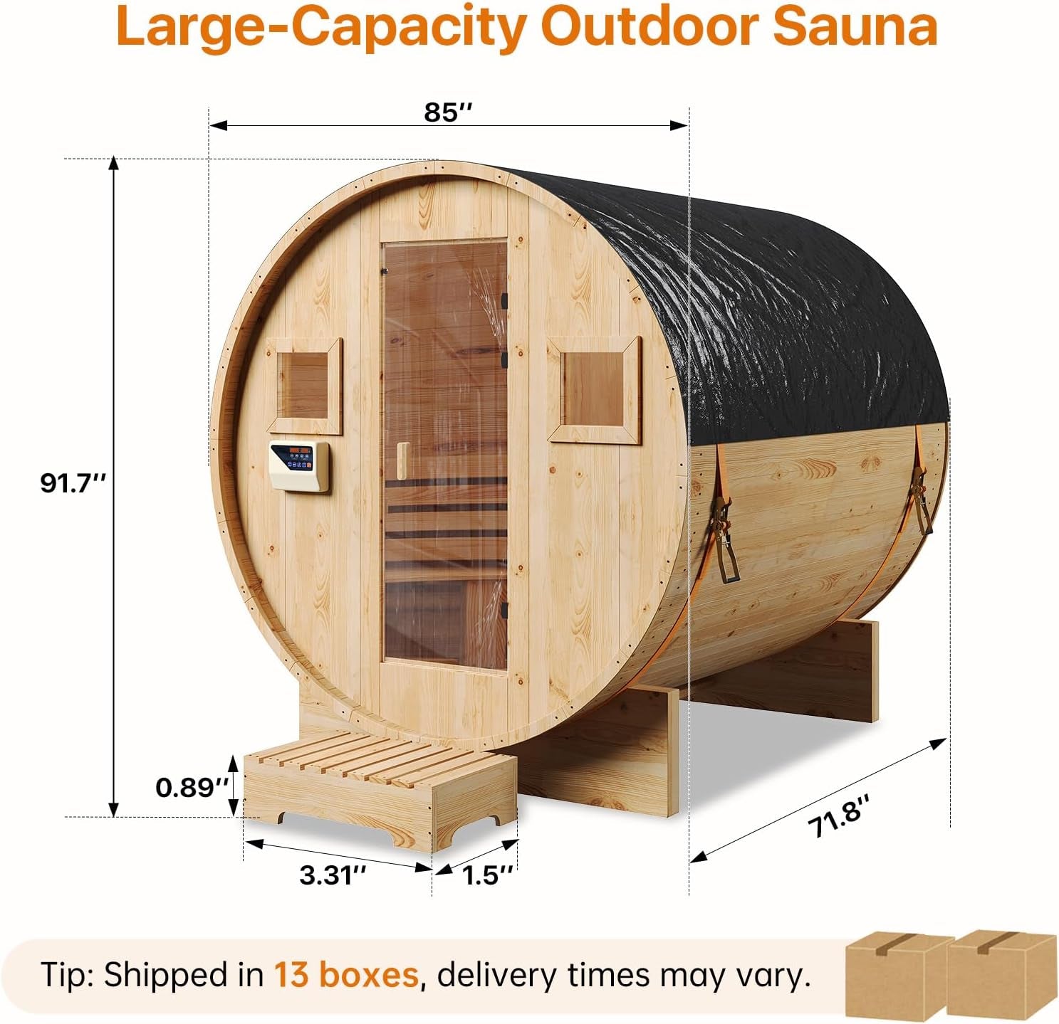 Outdoor Traditional Barrel Sauna | 4-6 Person Wood Sauna, Steam and Wet Sauna with 220V with 6KW Electric Heater, Sauna Stone